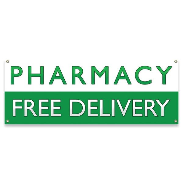 Signmission Pharmacy Free Delivery Banner, Single Sided, 18 in x 48 in, Vinyl, UV Resistant, Green/White B-30130 - main